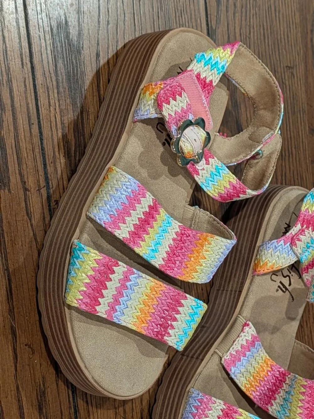 Blowfish Malibu Girls Multicolor Crochet Woven Platform Wedge Sandals NWOT